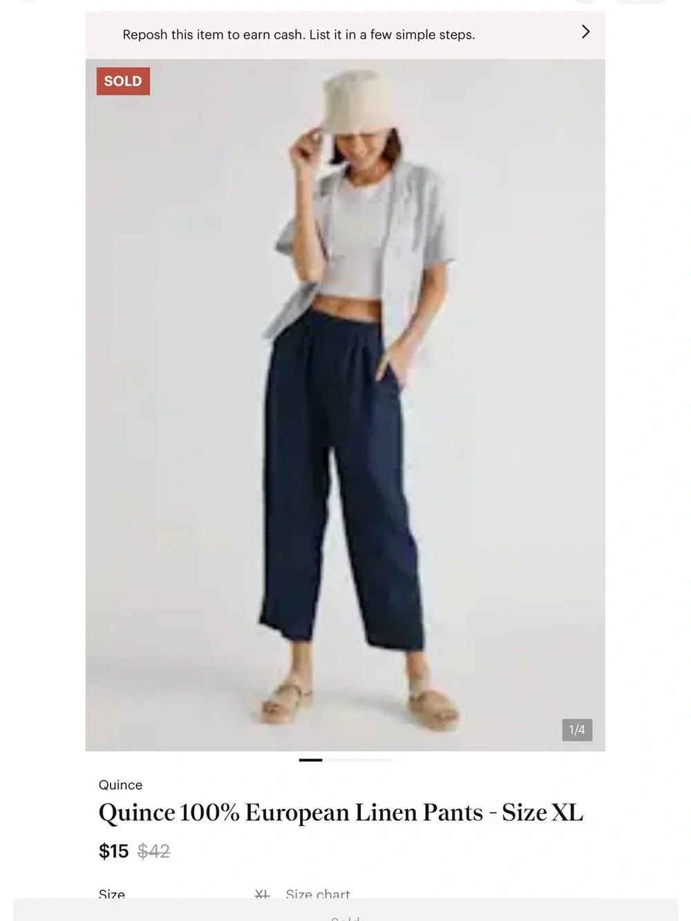 Navy Linen Wide-Leg Elastic Waist Pants